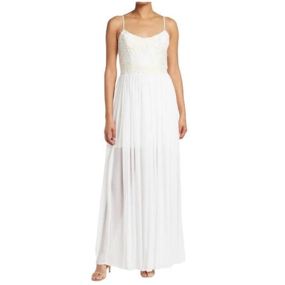 Dress The Population Asha Lace and Chiffon Maxi Dress in White and Ivory, Size S - Picture 1 of 14